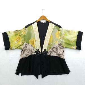 Vintage‎ Kimono Jacket Women L Silk Burnout Lace Boho Whimsy Goth Fairy Cover Up